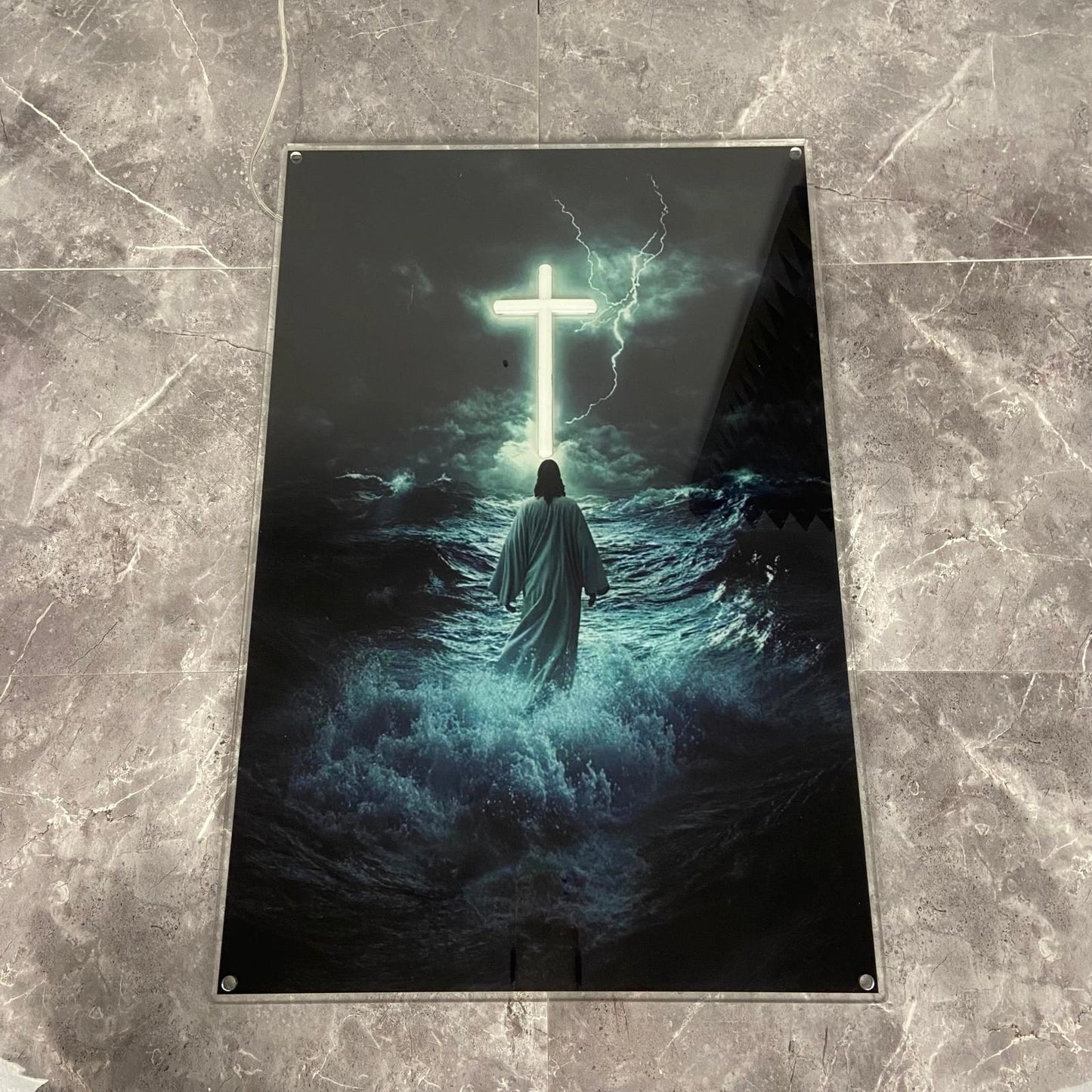 ChristlichesLicht Jesu Gang auf dem Wasser LED Poster